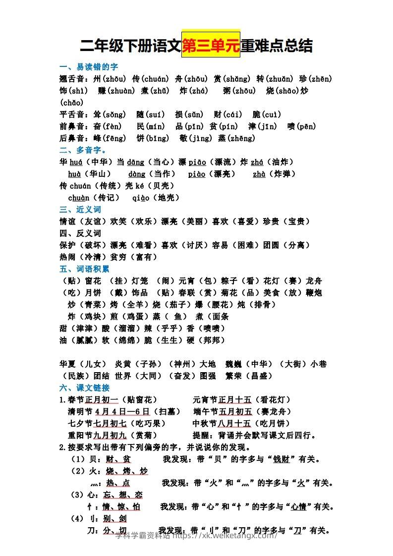 图片[3]-二下语文全册知识点-学科学霸资料站