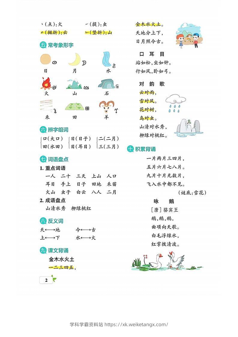 图片[2]-一上语文必考梳理-学科学霸资料站