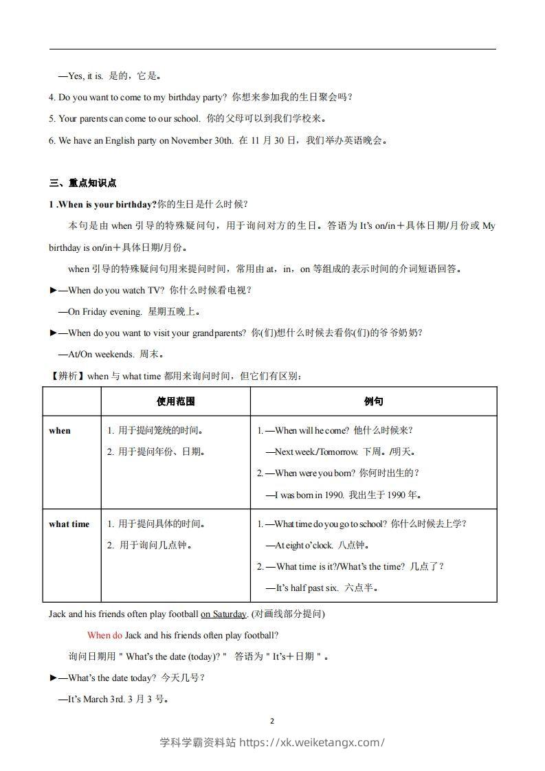 图片[2]-人教版英语七年级上Unit8Whenisyourbirthday？知识点_-学科学霸资料站