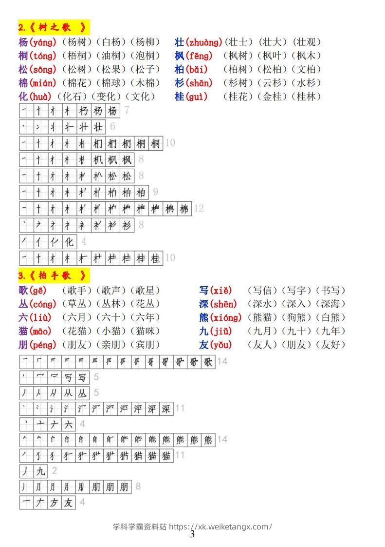 图片[3]-二上语文《生字拼音、笔顺、组词》-学科学霸资料站