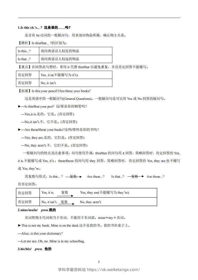 图片[2]-人教版英语七年级上Unit3Isthisyourpencil？知识点_-学科学霸资料站