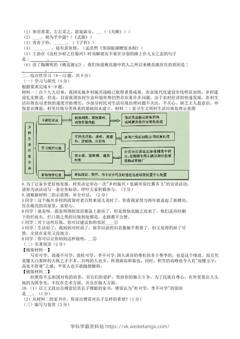 图片[2]-2021-2022学年云南省昭通市绥江县八年级下学期期中语文试题及答案(Word版)-学科学霸资料站