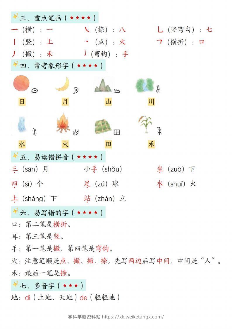 图片[2]-24新版一年级语文上册1-2单元知识点汇总-学科学霸资料站