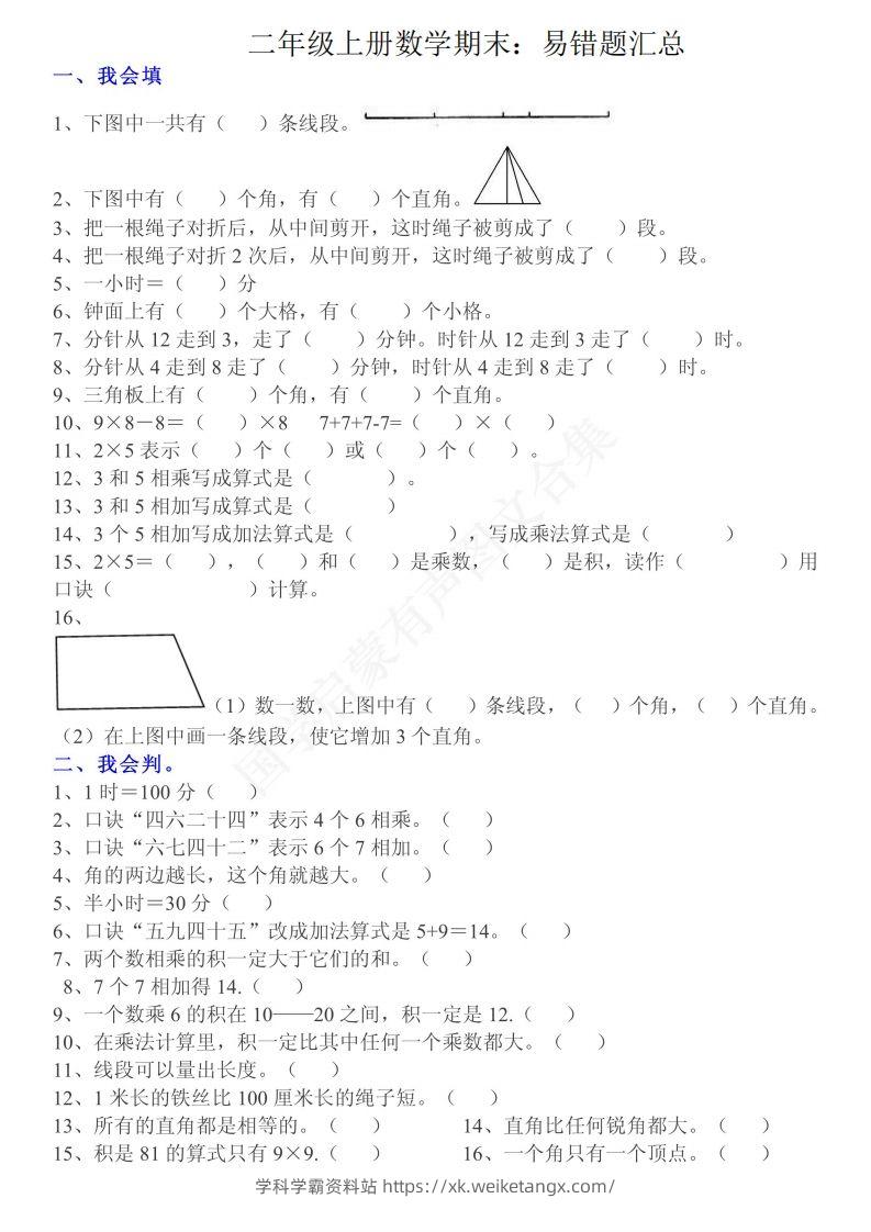 二上数学：重点易错题汇总-学科学霸资料站