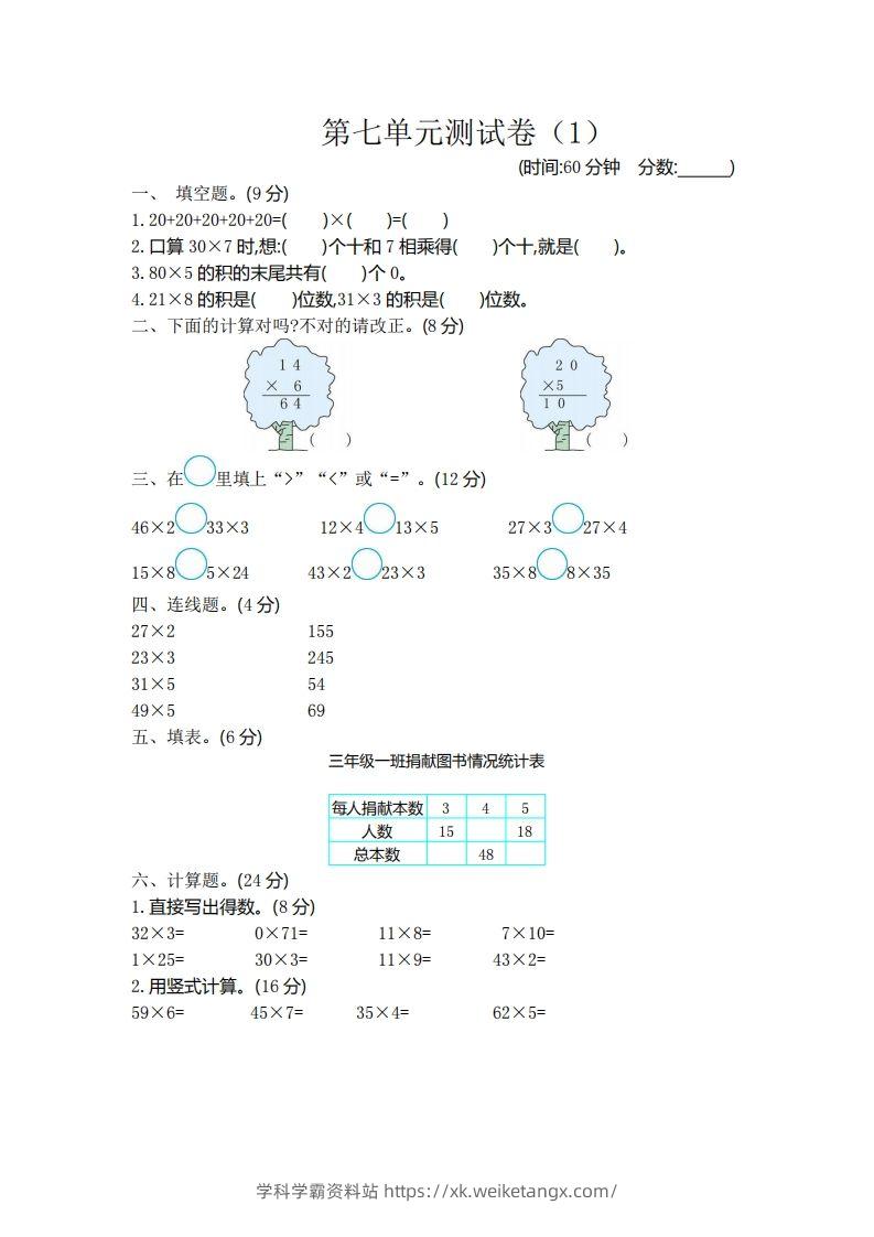 二（下）青岛版数学第七单元检测卷.1（54制）-学科学霸资料站