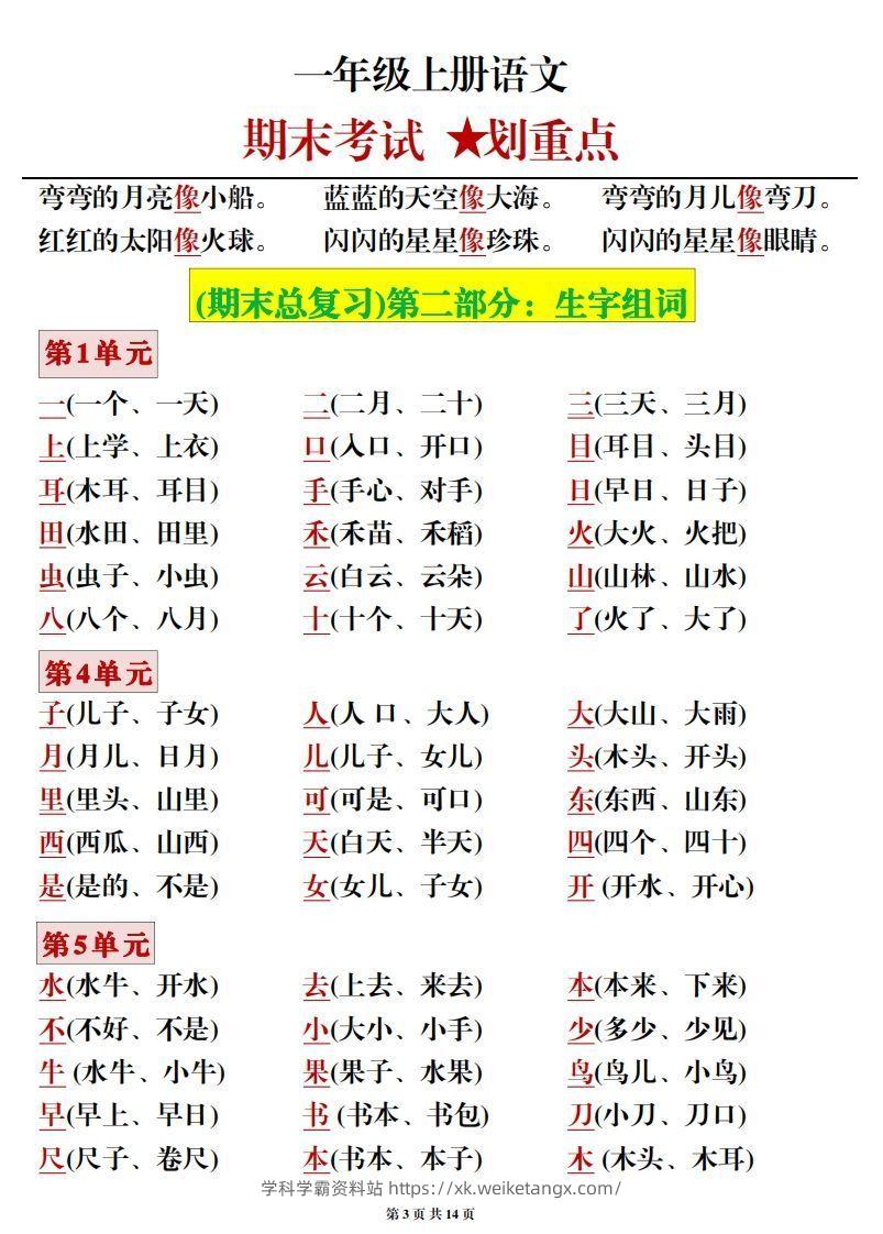 图片[3]-一年级上册语文期末考试划重点-学科学霸资料站