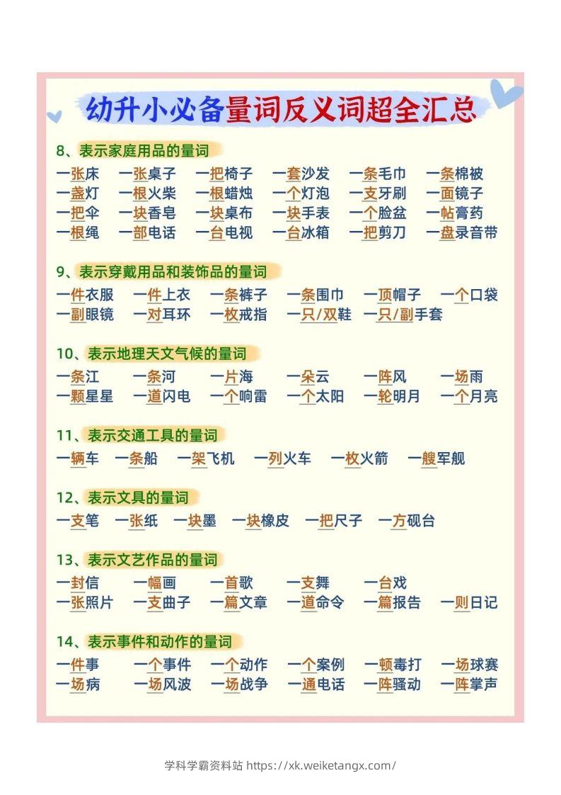 图片[2]-幼小衔接必备量词反义词汇总-学科学霸资料站