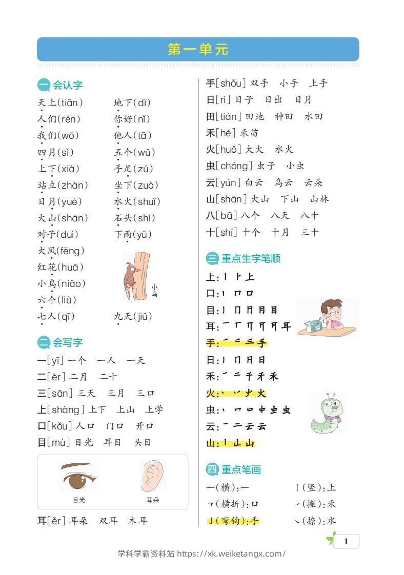 一上语文（核心考点梳理）-学科学霸资料站