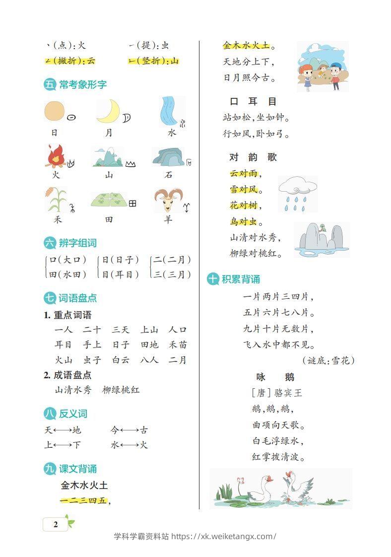 图片[2]-一上语文（核心考点梳理）-学科学霸资料站