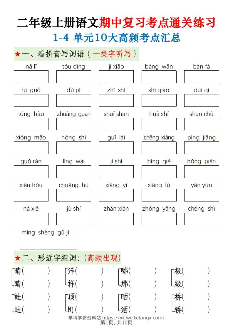 二上语文期中十大高频考点-学科学霸资料站