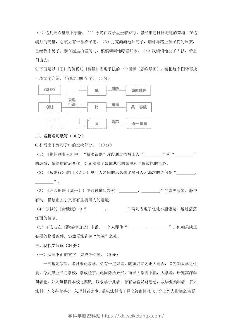 图片[2]-2020-2021年河南省洛阳市高一语文上学期期末试卷及答案(Word版)-学科学霸资料站