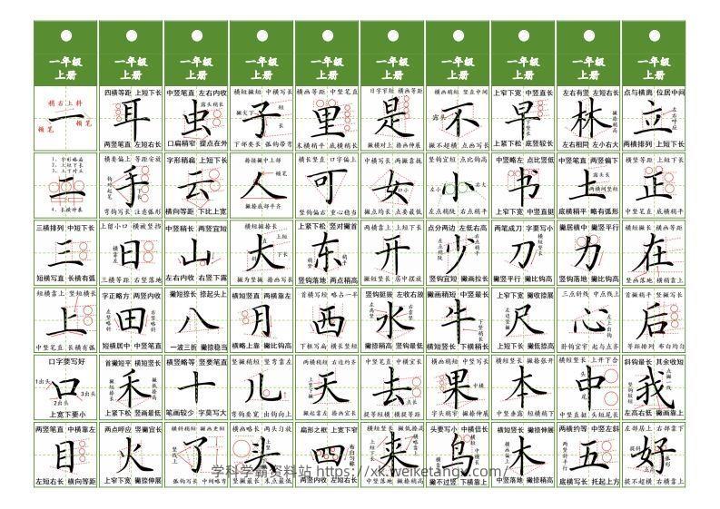 一年级上册语文同步精讲字卡（共6页）-学科学霸资料站