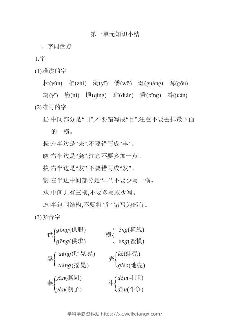 五年级语文下册知识要点汇总（部编版）-学科学霸资料站