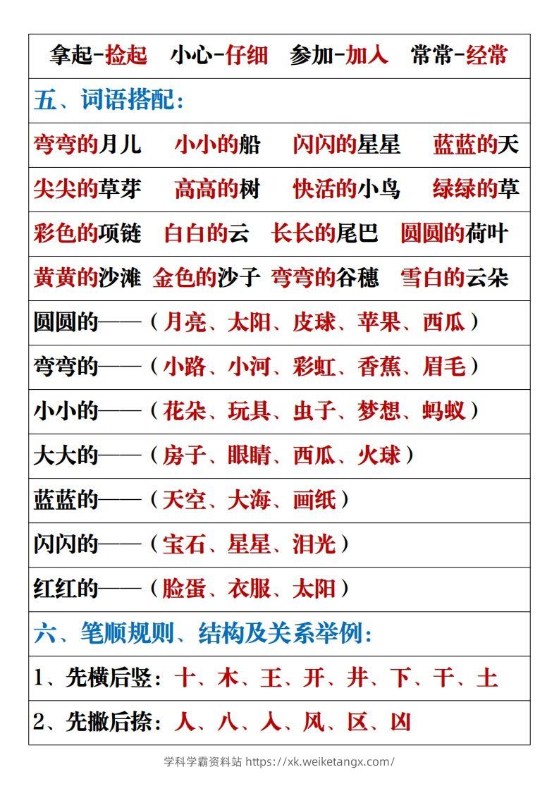 图片[3]-【重点易考复习总结】一上语文-学科学霸资料站