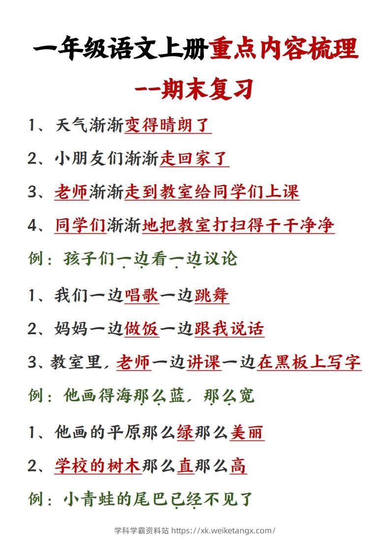 图片[2]-【重点预习内容梳理】一上语文()-学科学霸资料站