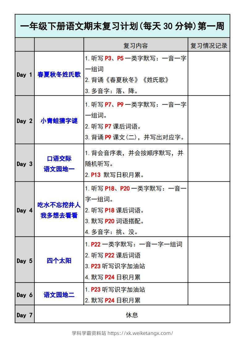 —年级下册语文期末复习计划-学科学霸资料站