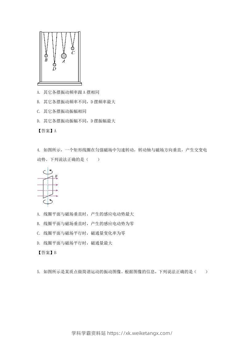 图片[2]-2019-2020年北京市通州区高二物理下学期期末试题及答案(Word版)-学科学霸资料站