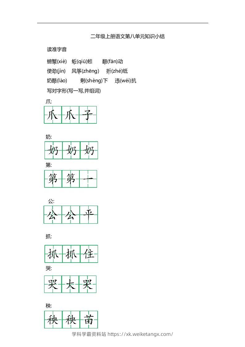 二上语文第八单元知识重点-学科学霸资料站