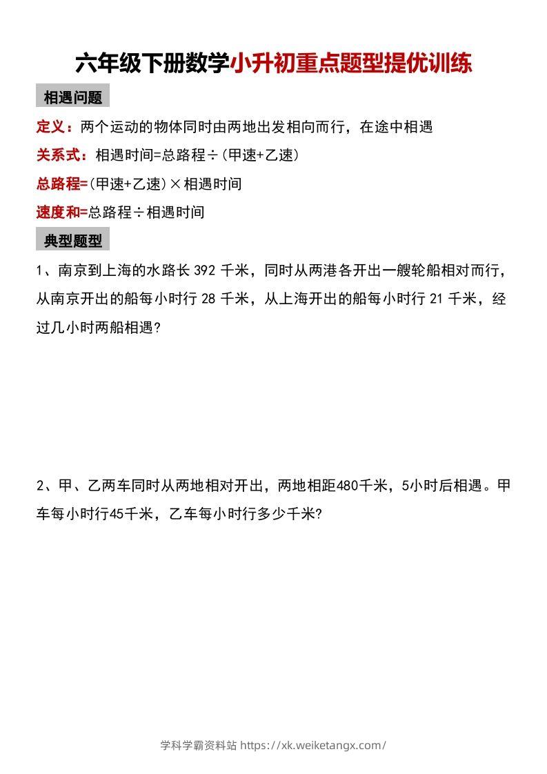 六年级下册数学小升初重点题型提优训练-学科学霸资料站