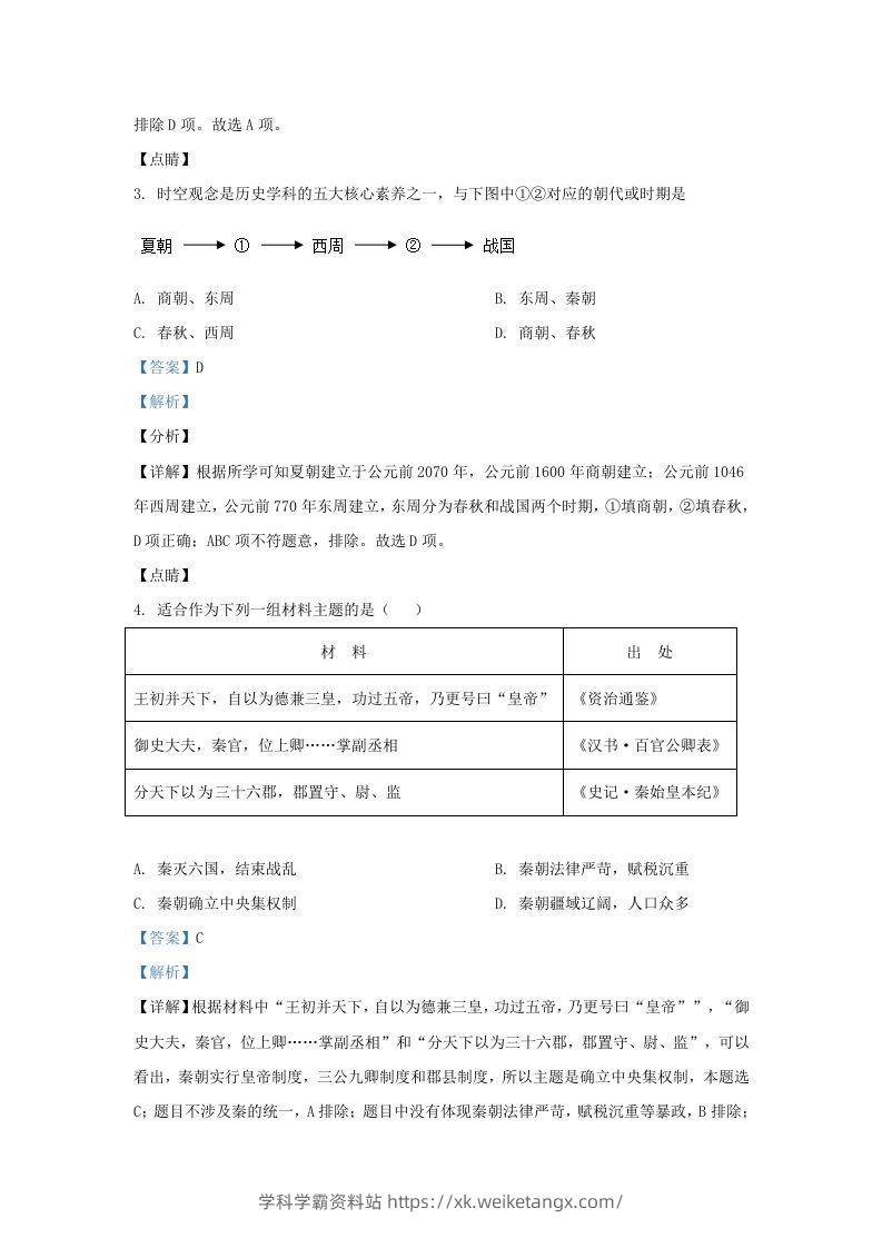 图片[2]-2021-2022学年山东省济南市历城区九年级上学期历史期末试题及答案(Word版)-学科学霸资料站