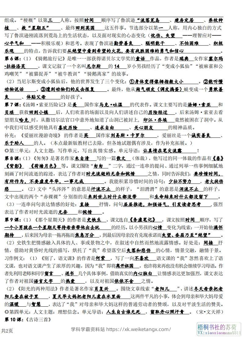 图片[2]-六年级下册课文必背核心知识点梳理-学科学霸资料站