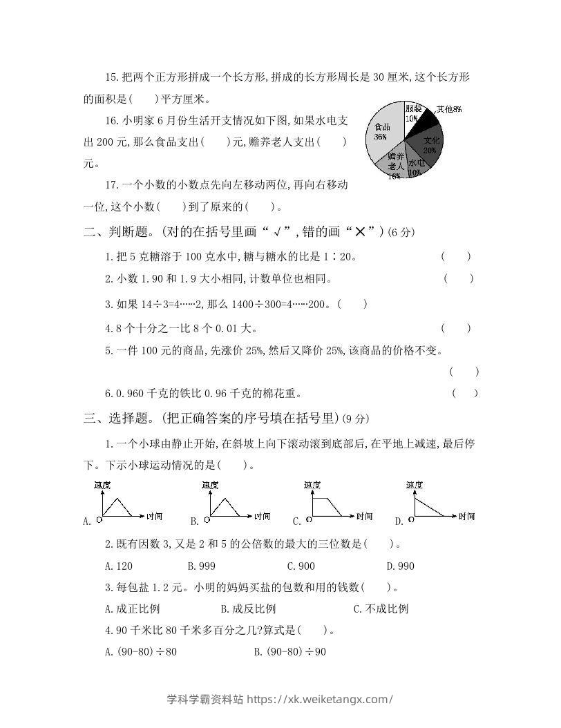 图片[2]-六年级小升初模拟卷（一）(1)-学科学霸资料站