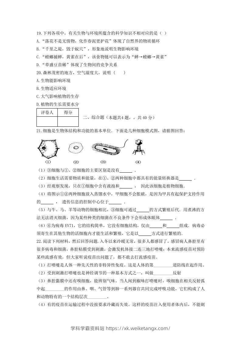 图片[3]-七年级上册生物第一次月考试卷及答案(Word版)-学科学霸资料站