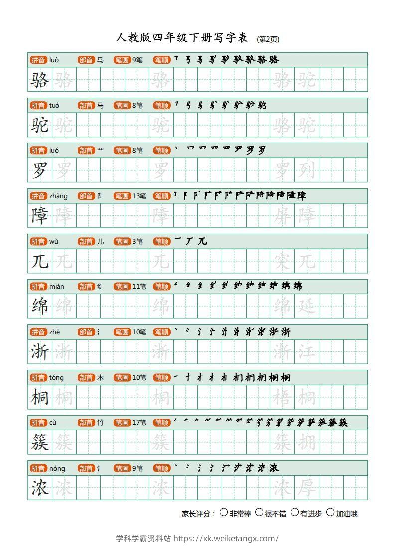 图片[2]-四年级语文下册写字表（20页）PDF（部编版）-学科学霸资料站