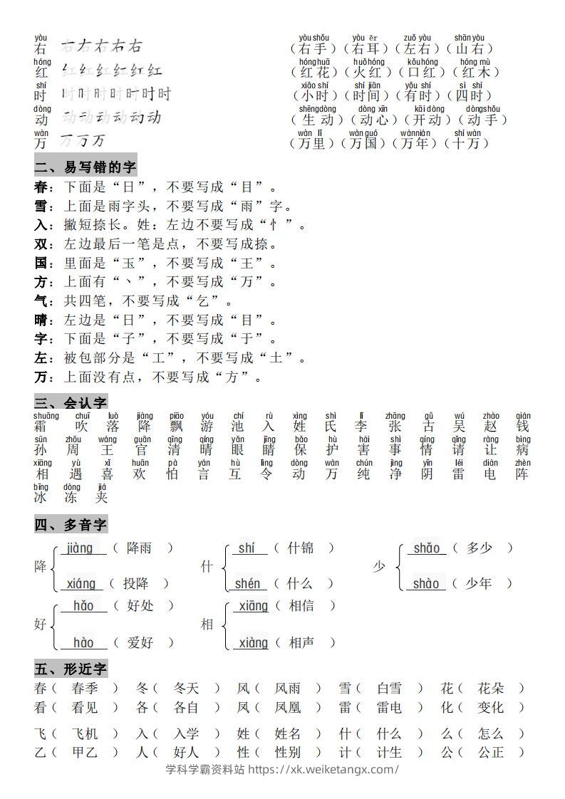 图片[2]-一年级（下册）知识点汇总-学科学霸资料站