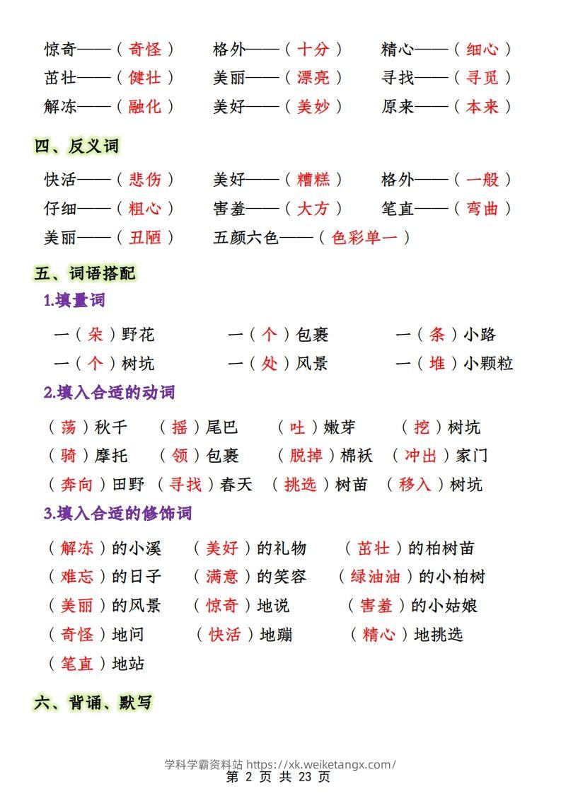 图片[2]-二年级下册1-4单元语文期中必考知识大盘点（23页）-学科学霸资料站