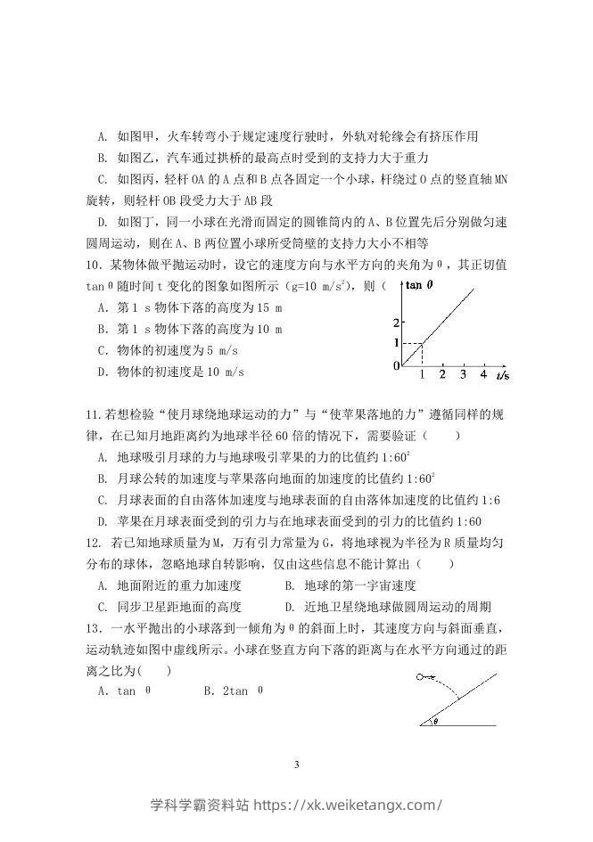 图片[3]-2020-2021年北京市延庆区高一物理下学期期中试卷及答案(Word版)-学科学霸资料站