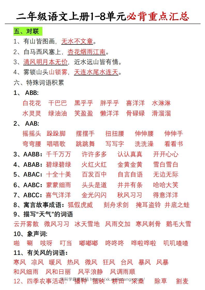 图片[2]-【单元必备重点知识汇总】二上语文-学科学霸资料站