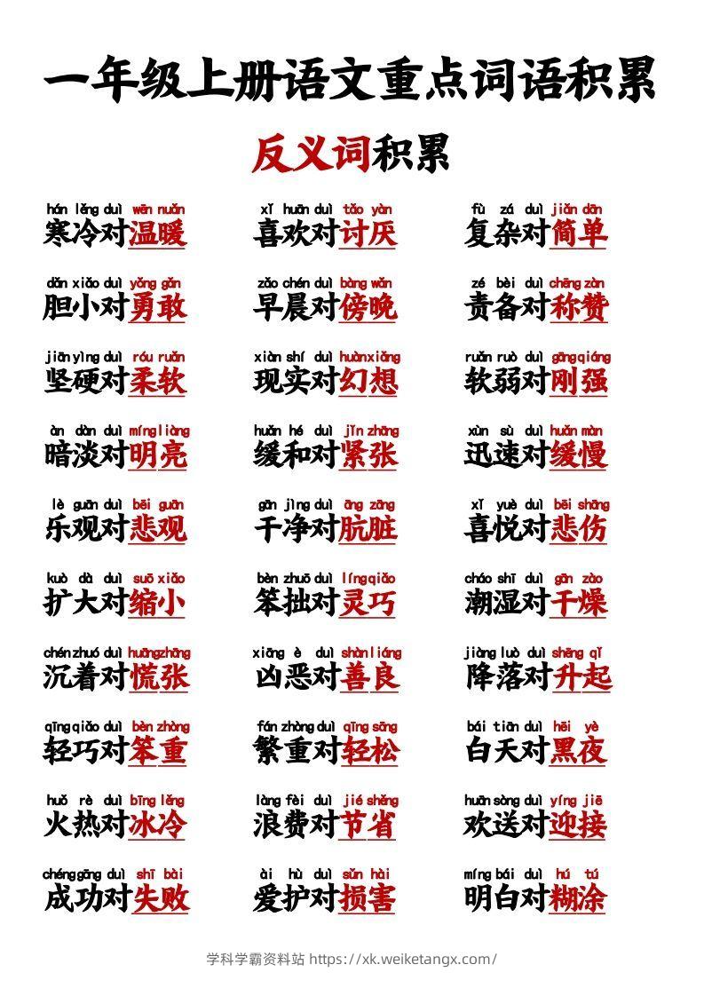 图片[3]-【反义词对子歌】一上语文-学科学霸资料站