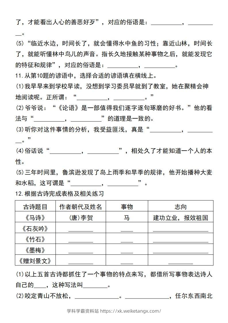 图片[3]-六年级小升初语文必考重点古诗文、日积月累专题练习卷-学科学霸资料站