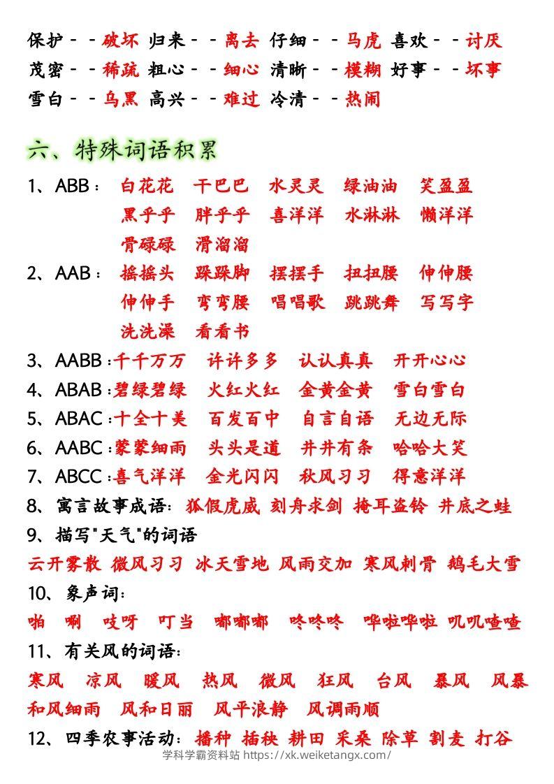 图片[3]-【全册重点考点归纳】二上语文-学科学霸资料站