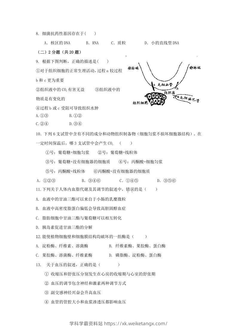 图片[2]-2010年上海高三部分重点中学二次联考生物真题及答案(Word版)-学科学霸资料站