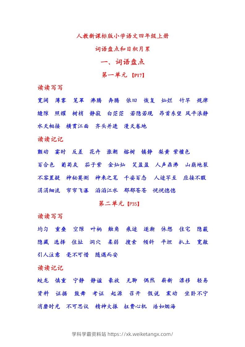 四年级语文上日积月累-学科学霸资料站